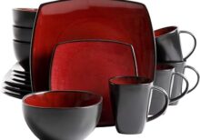 Gibson Soho Lounge Square Reactive Glaze Dinnerware Set, Red, Service for 4 (16pcs)